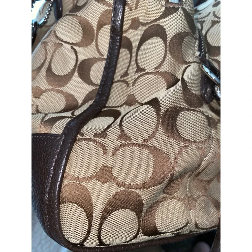 Rare Coach‎ Signature C Park Signature KT Zip Satchel Khaki/Brown 3 Zipper Pu se